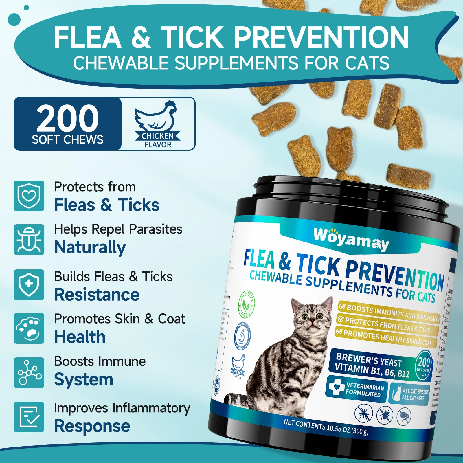 Flea & Tick Chews for Cats – Natural Soft Chews with Brewer’s Yeast ...