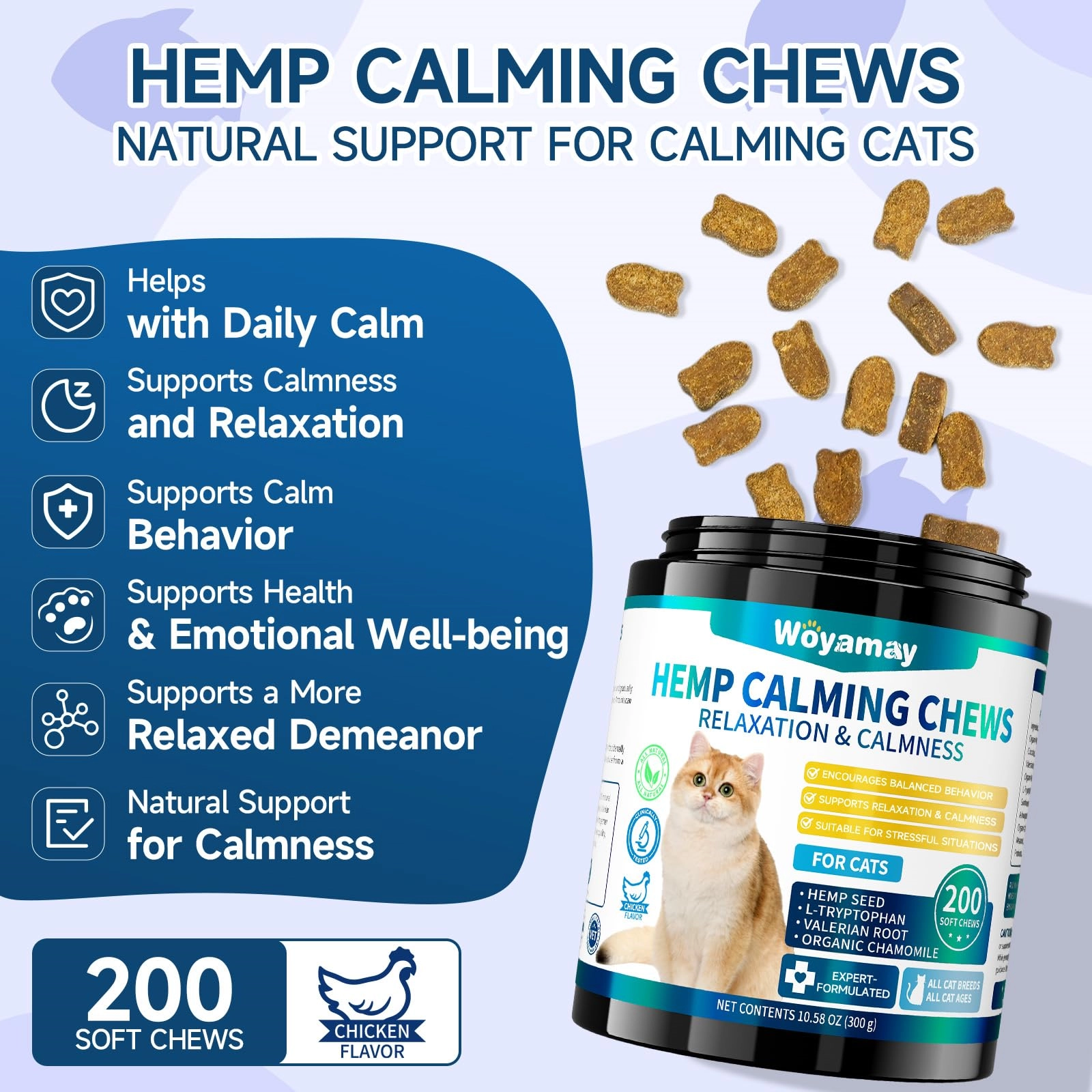 Cat Calming Chews – Soft Chews Made with L-Theanine, Chamomile